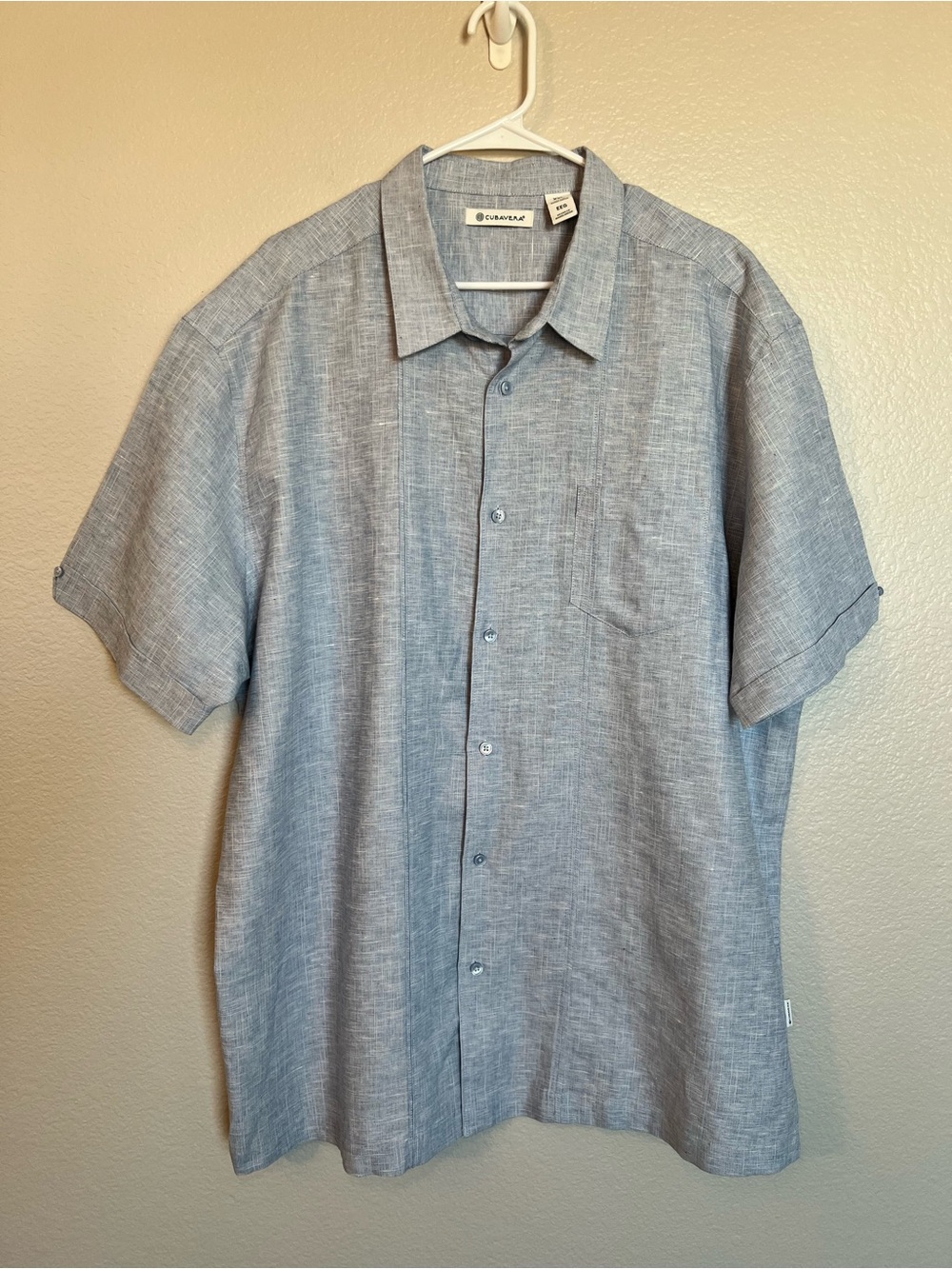 Cubavera Linen Blend Short Sleeve Button Down Shirt Men’s XXL Light Blue Resort